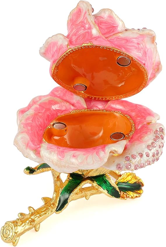 QIFU Decorative Hand Painted Rose Hinged Jewelry Trinket Box Unique Gift Home Decor