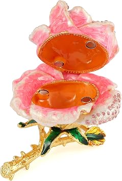 QIFU Decorative Hand Painted Rose Hinged Jewelry Trinket Box Unique Gift Home Decor