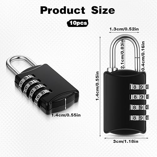 Miniatura 2 de Paquete de 10 candados combinados de 4 dígitos pequeños con número de equipaje, candados impermeables con código de combinación, candado de