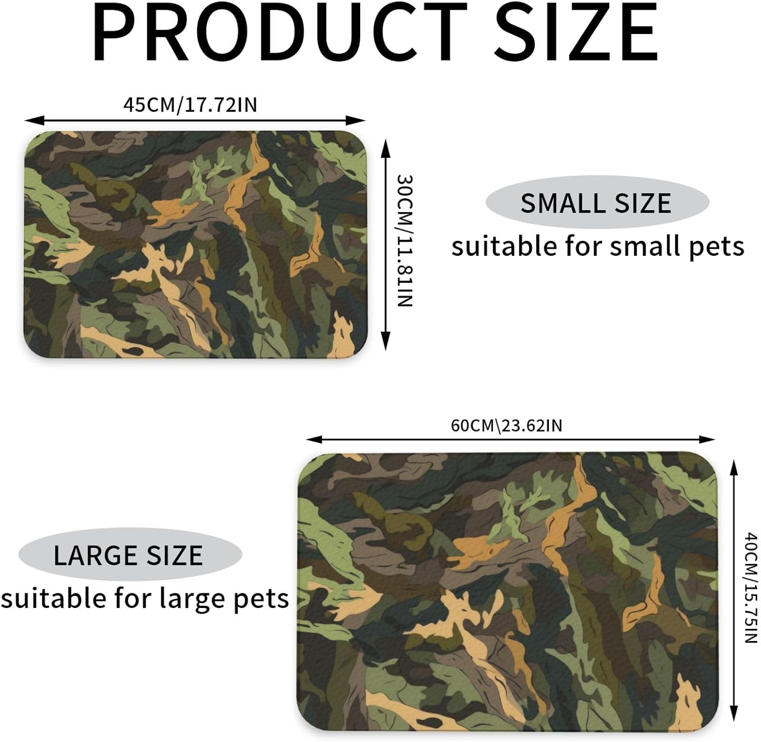 Camouflage Pattern Leather Absorbent Pet Feeding Mat Non-Slip for Dogs Cats 40x60cm