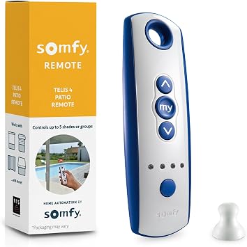 somfy Telis 4 RTS Patio Remote - 5-Channel - Replacement Remote for Outdoor Blinds & Shades - Programmable My Function - Blue and Gray Finish - #1810645