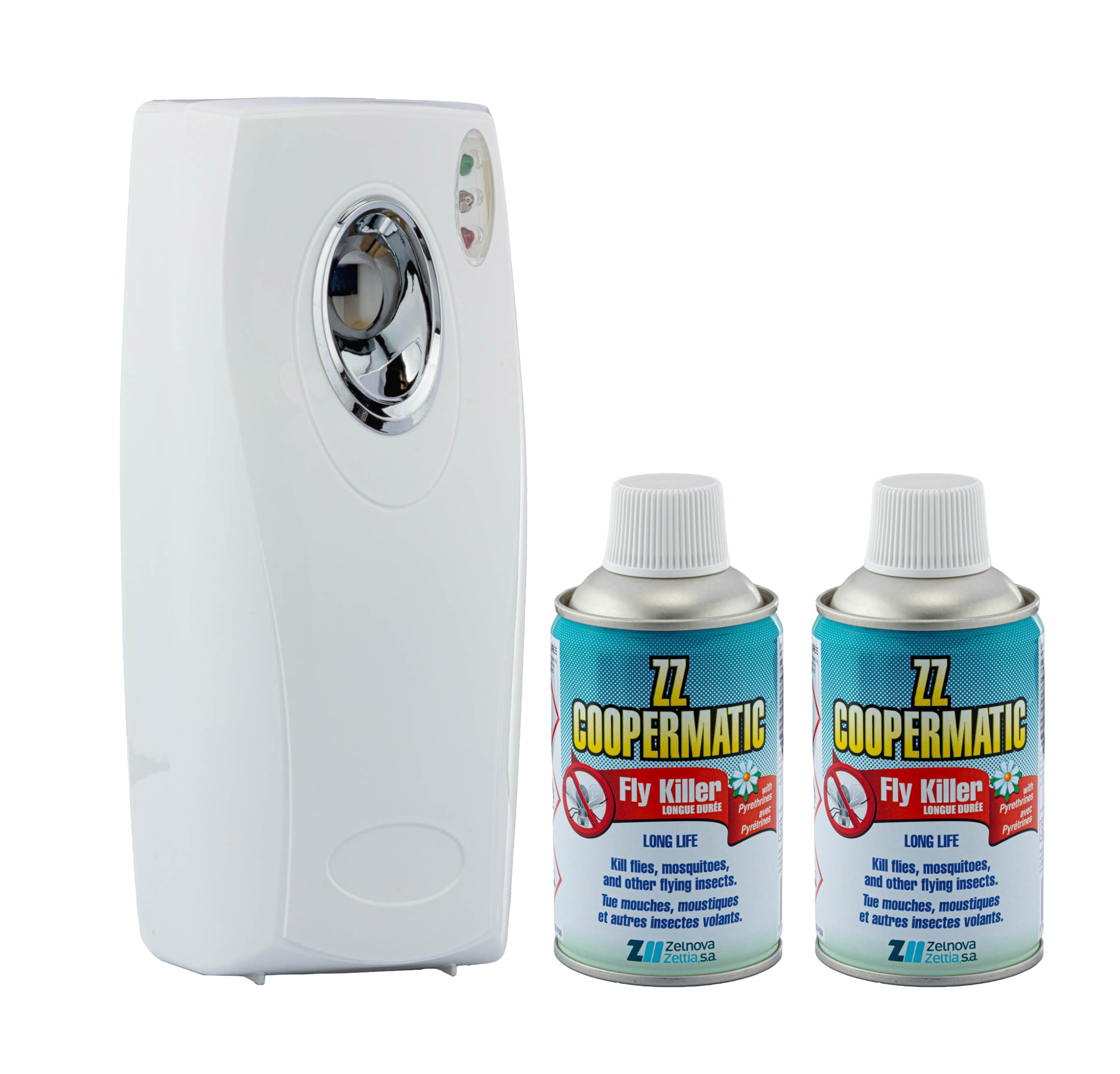 Lot de diffuseur automatique à piles avec 2 aérosols Fly Killer