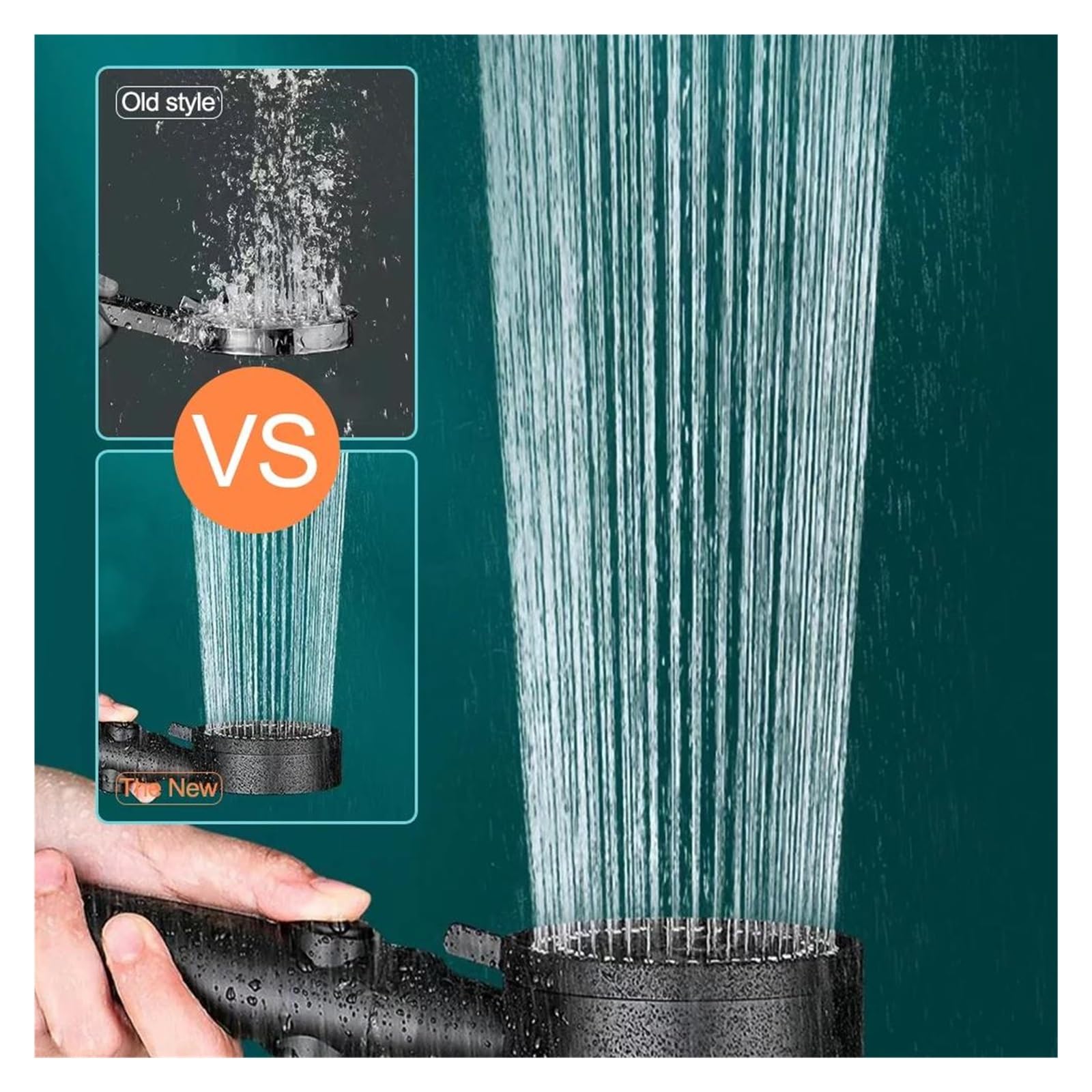 Soffione doccia ad alta pressione, 5 modalità regolabili con tubo flessibile, risparmio idrico, ugello con un pulsante di arresto(Silver and Hose)