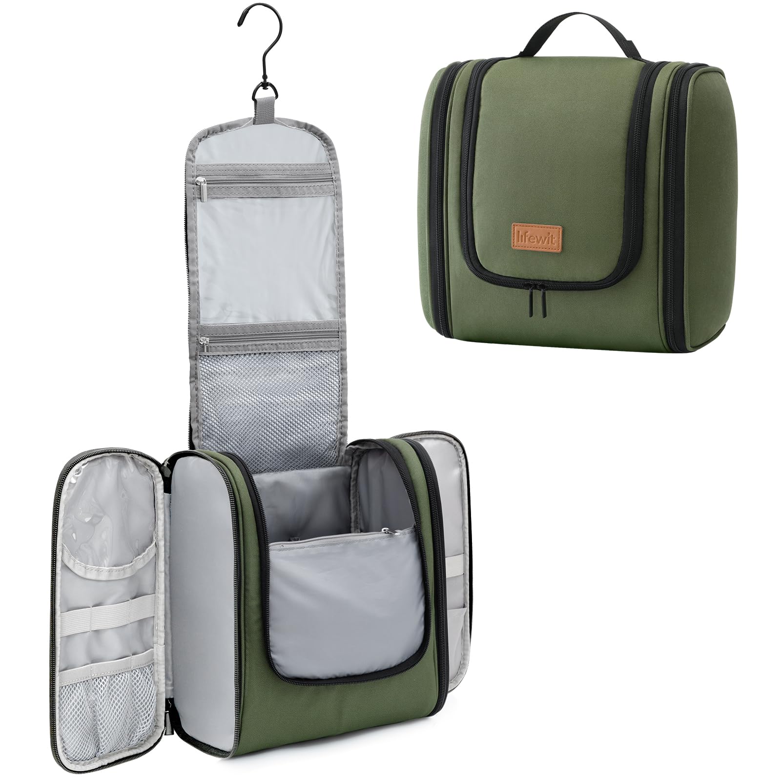 Lifewit Große Kulturbeutel Herren, Tragbare Kulturtasche zum Aufhängen, Reise Kulturbeutel Kosmetiktasche mit Fächer, Waschtasche für Männer und Frauen, Wasserdichter Geeignet für Kosmetik, Grün