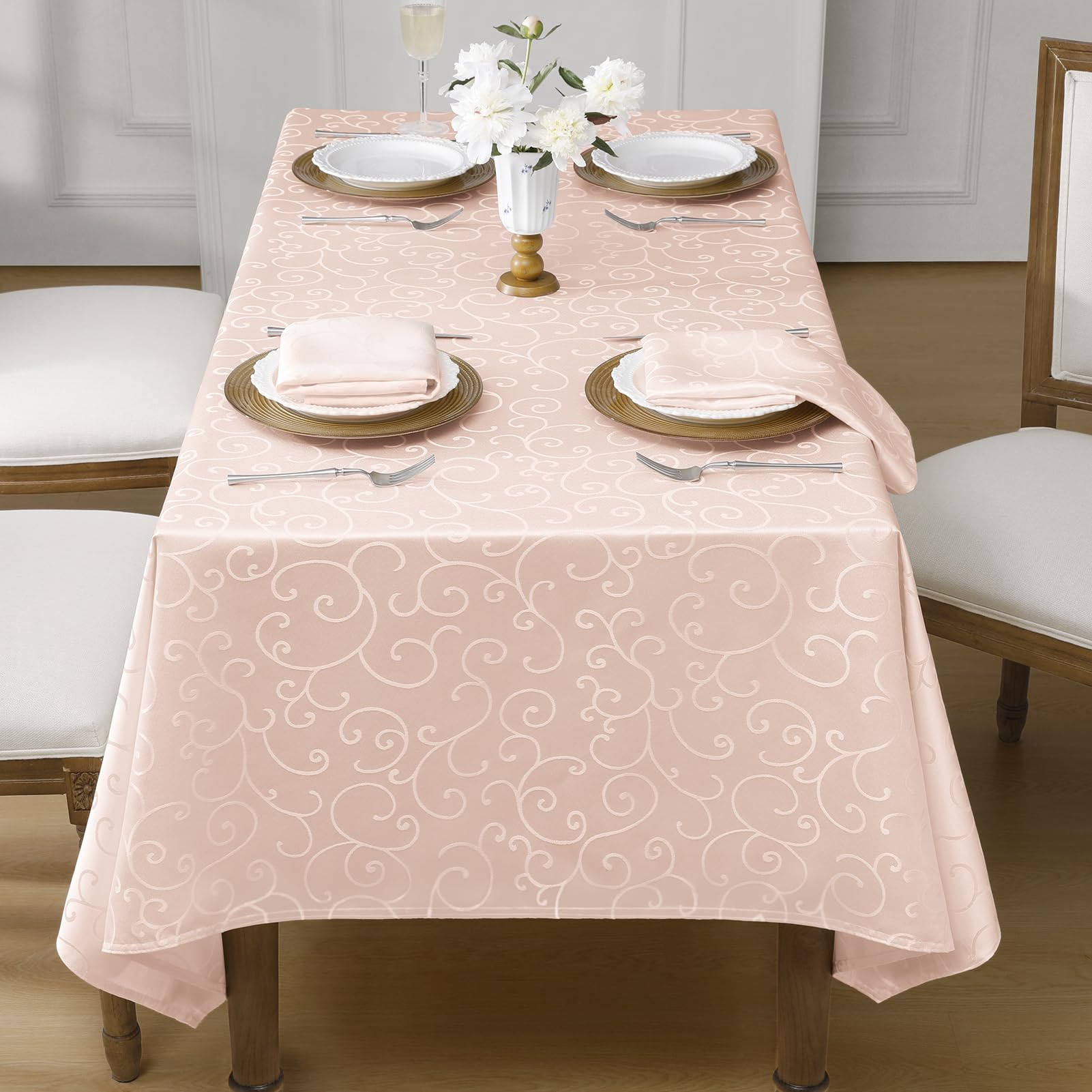 Romanstile Pink Jacquard Table Cloth, Water-Repellent,Wipe Clean, Rectangular 140 x 200 cm - Image 2