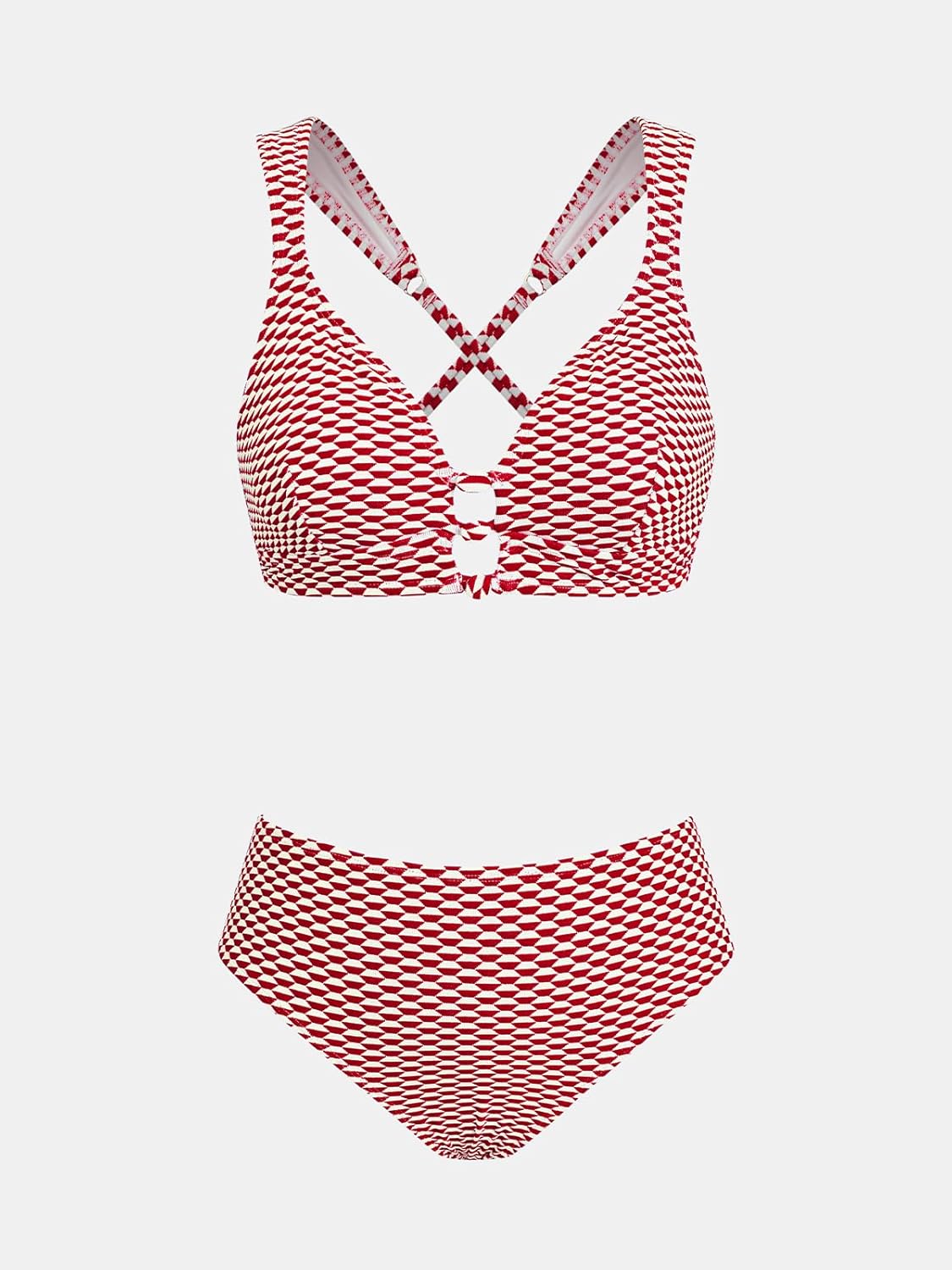 CUPSHE Women's Bikini Sets Two Piece Swimsuit Textured Mid Rise Crisscross Back Self Tie Molded Cup - Image 6