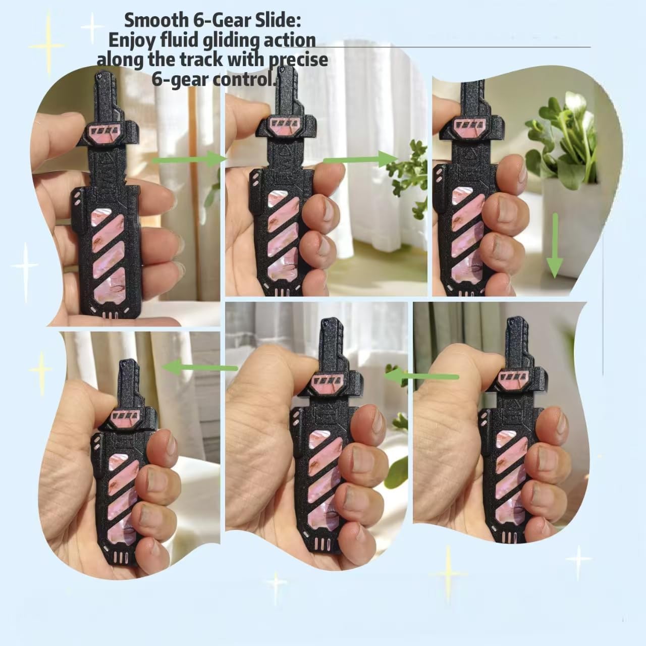 Metal Splitting Sword Fidget Slider - Zinc Alloy 6-Gear Dual Action, Tactile Click Focus Tool for Adults, Office Desk Gift w/Crisp Ejection (Black+Pink Mother-of-Pearl Inlay)