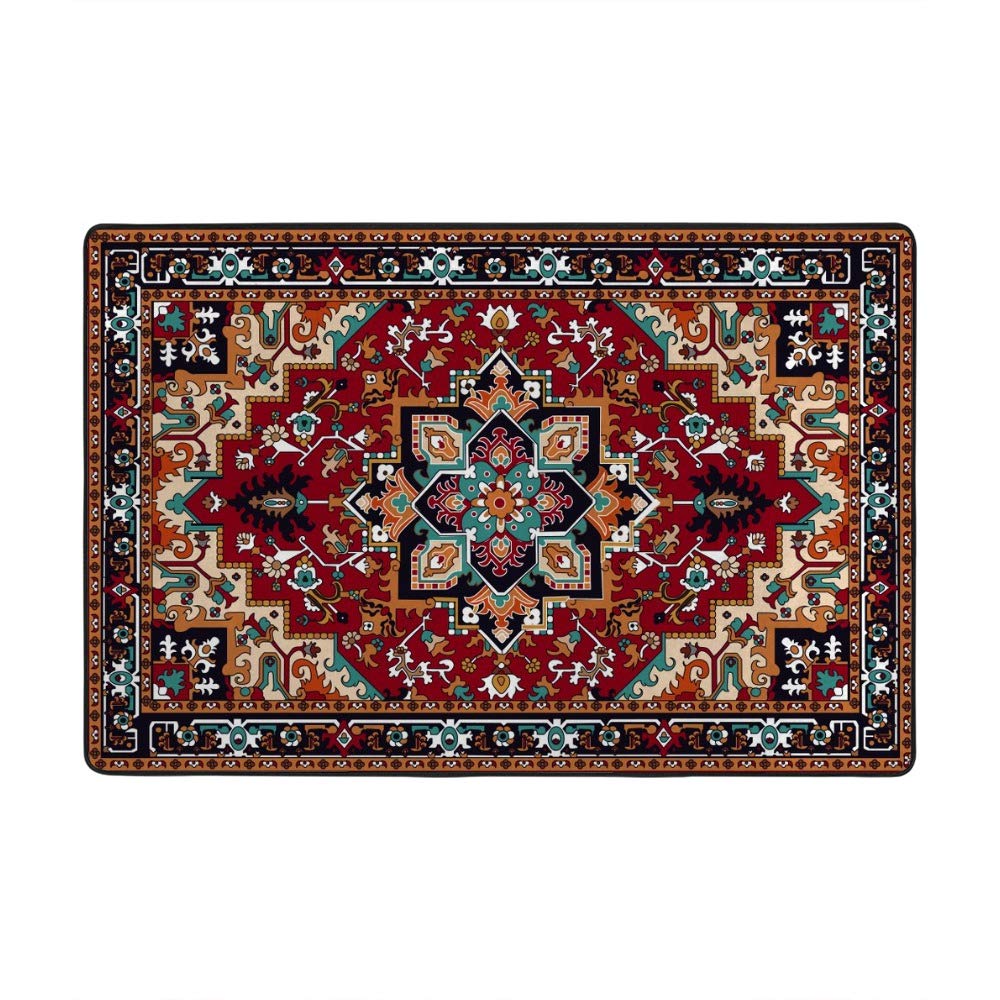 Tapis persan tribal vintage pour salon chaleureux en velours corail Ruchen