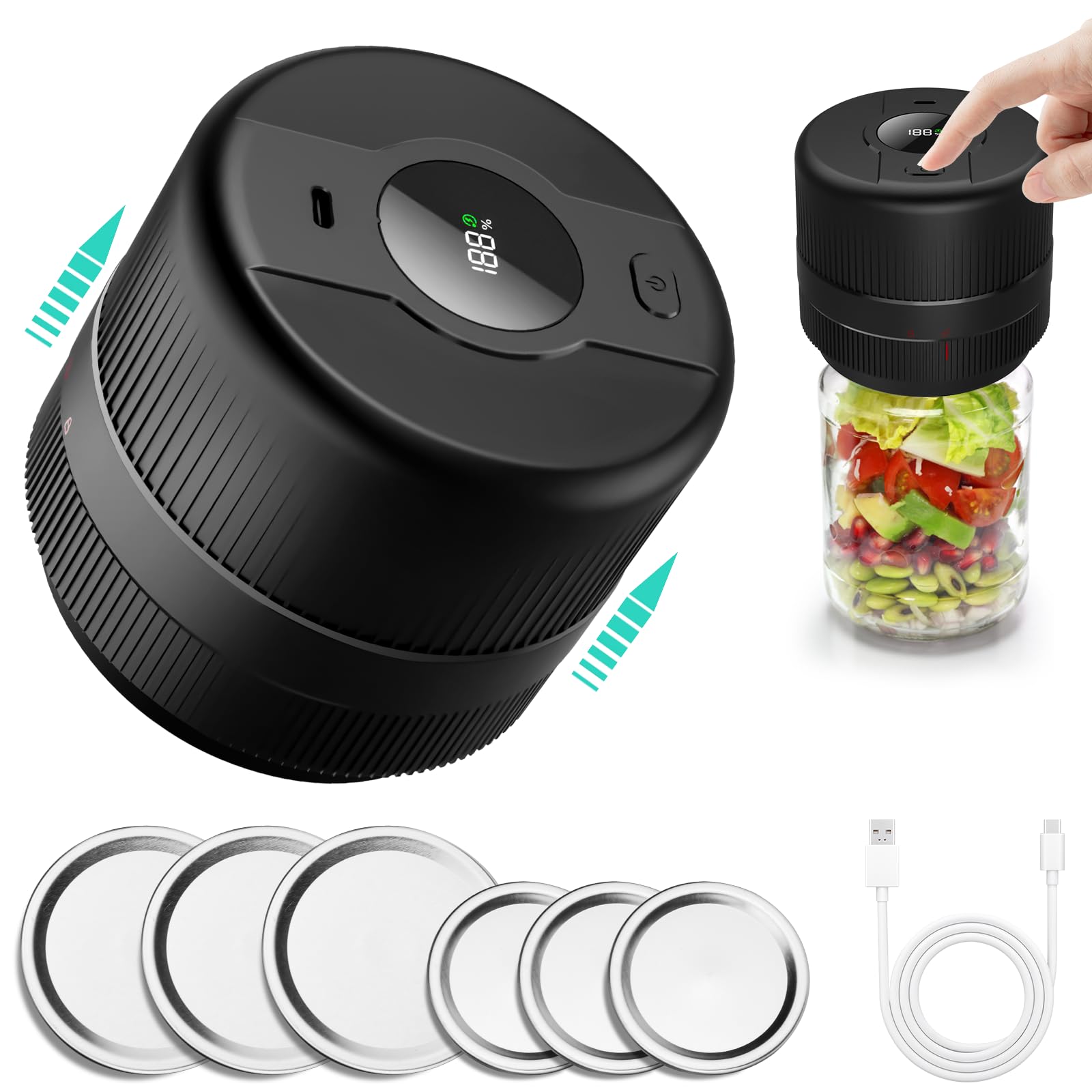 UHdod Electric Mason Jar Vacuum Sealer Kit for Wide Mouth and Regular Mouth Mason Jars