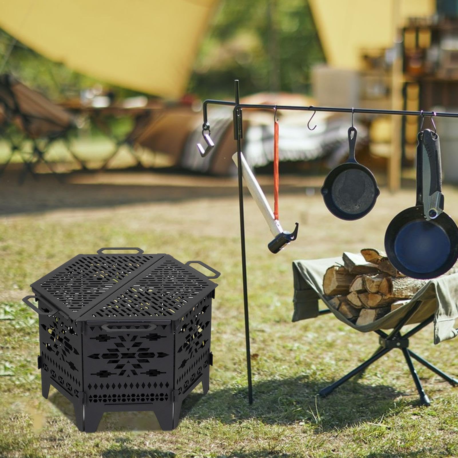 Teksome Braciere per esterni, braciere da campeggio,Pozzo del fuoco da | patio pieghevole - Braciere rimovibile in acciaio al carbonio per barbecue, campeggio, viaggi, picnic, falò, cortile, patio