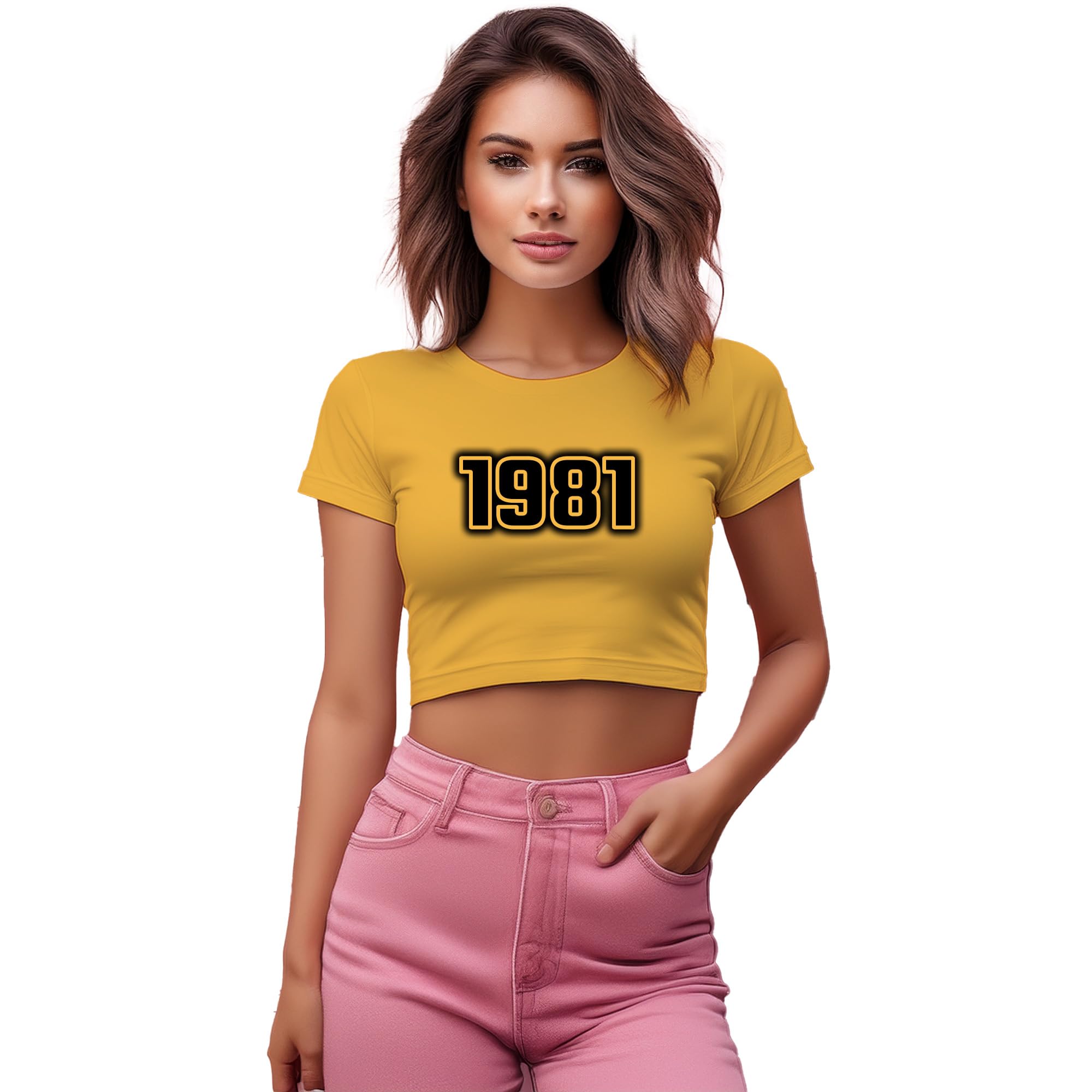 Crop top 1981 jaune doré en maille douce et extensible - 6