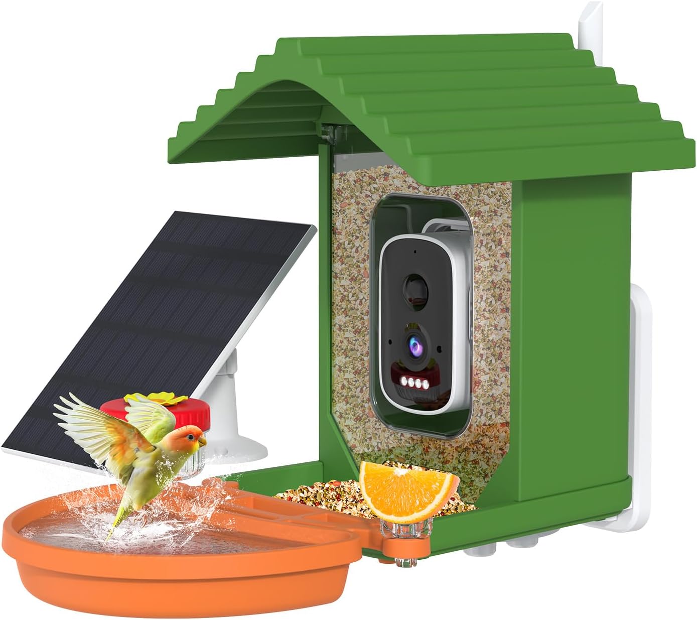 Smart Bird Feeder Camera 2.5K HD Live View, Solar Powered, AI Birds ID, Night Vision, Real-Time Alerts, Wireless, Green