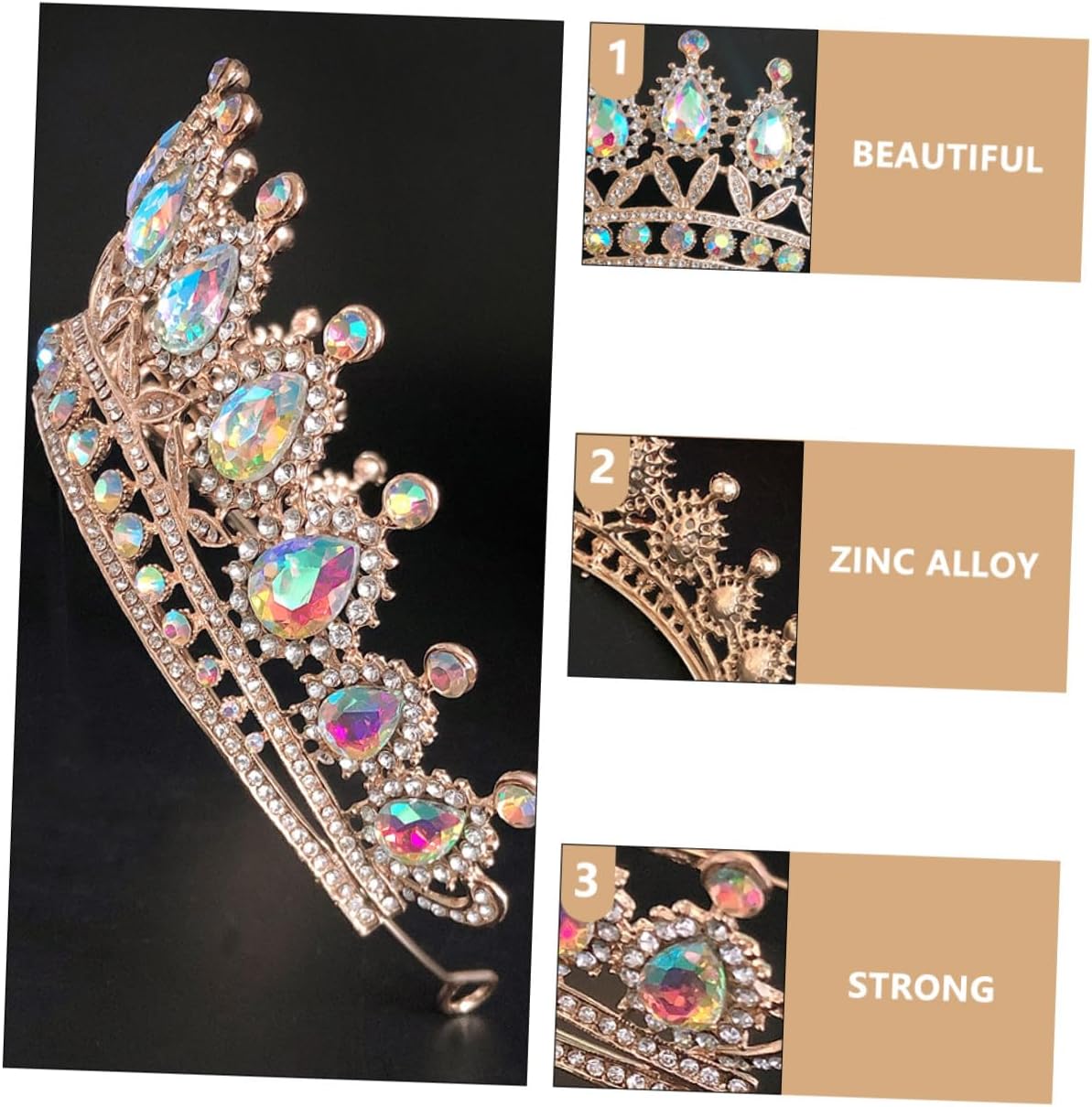 Bridal Rhinestones Tiara Colorful Water Drop Crown with Gold Accent Wedding Headpiece Party Birthday Hair Accessory for Women