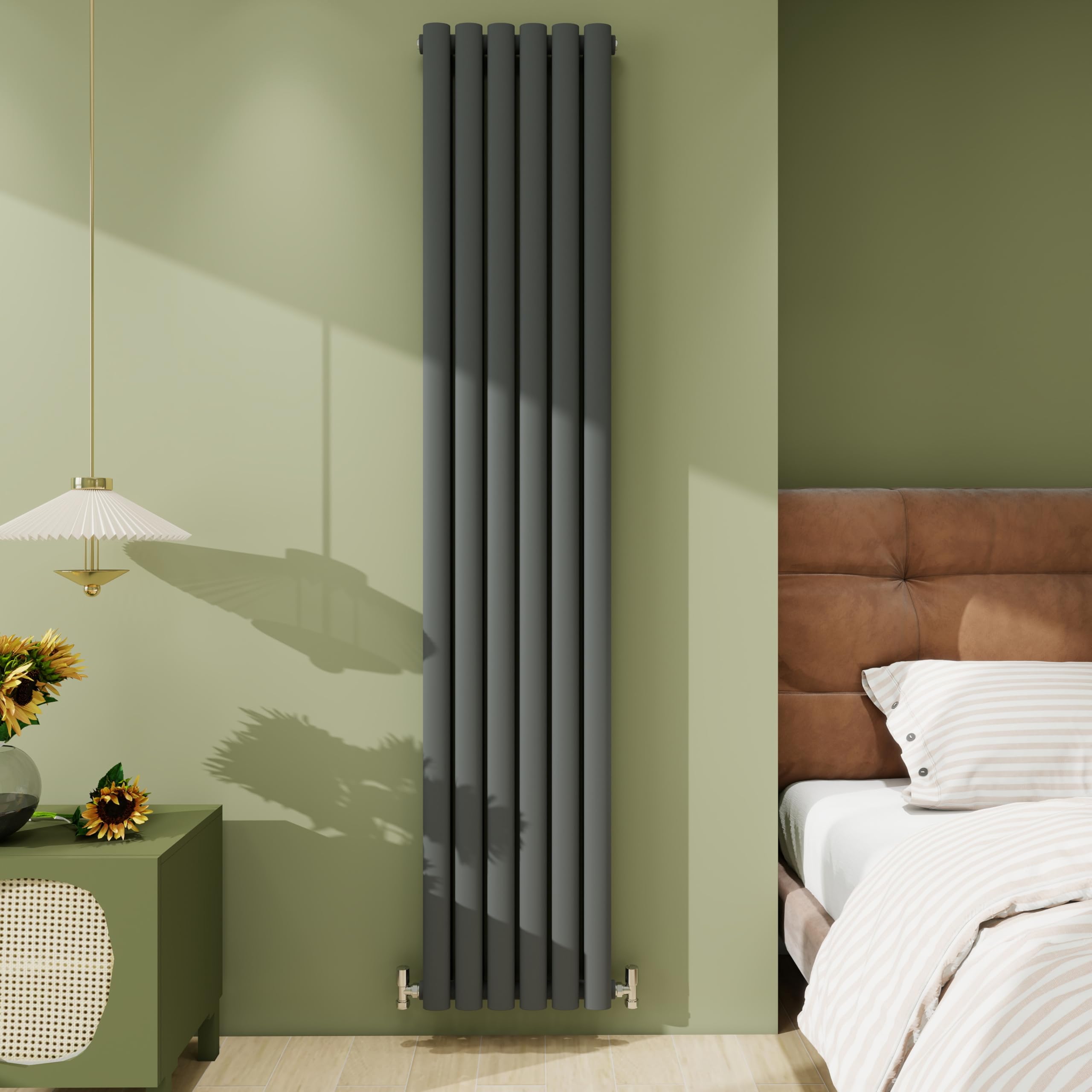 Biubiubath Anthracite Radiator 1800×354Mm Vertical Double Oval Column Designer Central Heating Rad 4350 Btu