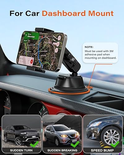 Miniatura 5 de A2C Soporte de teléfono con ventosa resistente con brazo y abrazadera de aleación de aluminio, soporte de teléfono para parabrisas de succión al