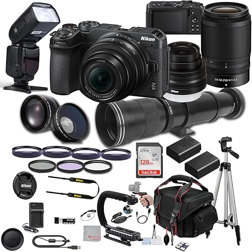 Nikon Z30 Mirrorless Camera with 16-50mm & 55-250mm Lens, 128GB Memory, 420-800mm Super Telephoto Lens, TTL Pro Flash, Filters, Lenses, Case, Tripod, and More – Extreme Photo Bundle (39pc Bundle)