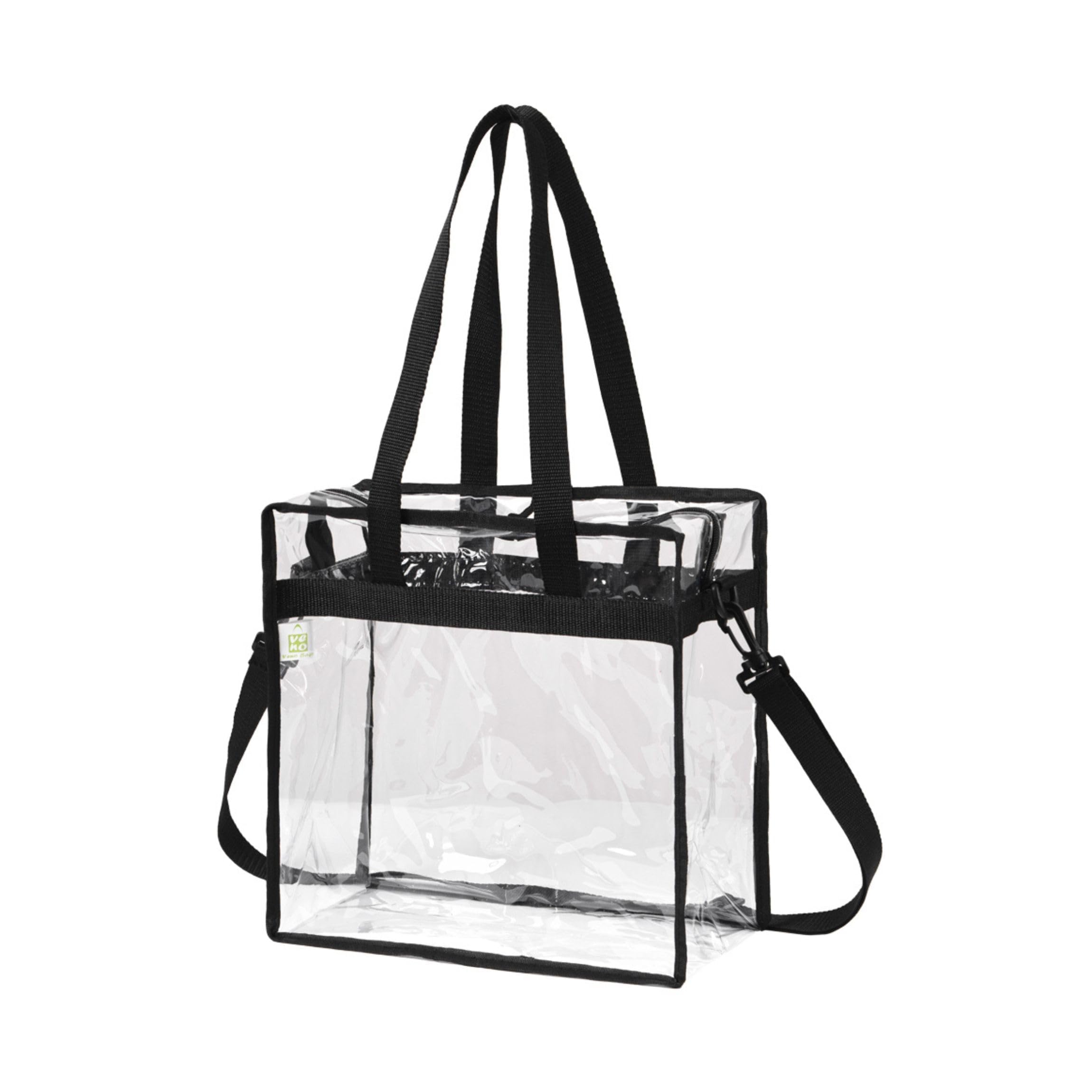 VENO 1 Pack Clear Tote Bag for Stadium Events Approved, 12x6x12 Large Beach Lunch Transparent Crossbody Bags for Women Men