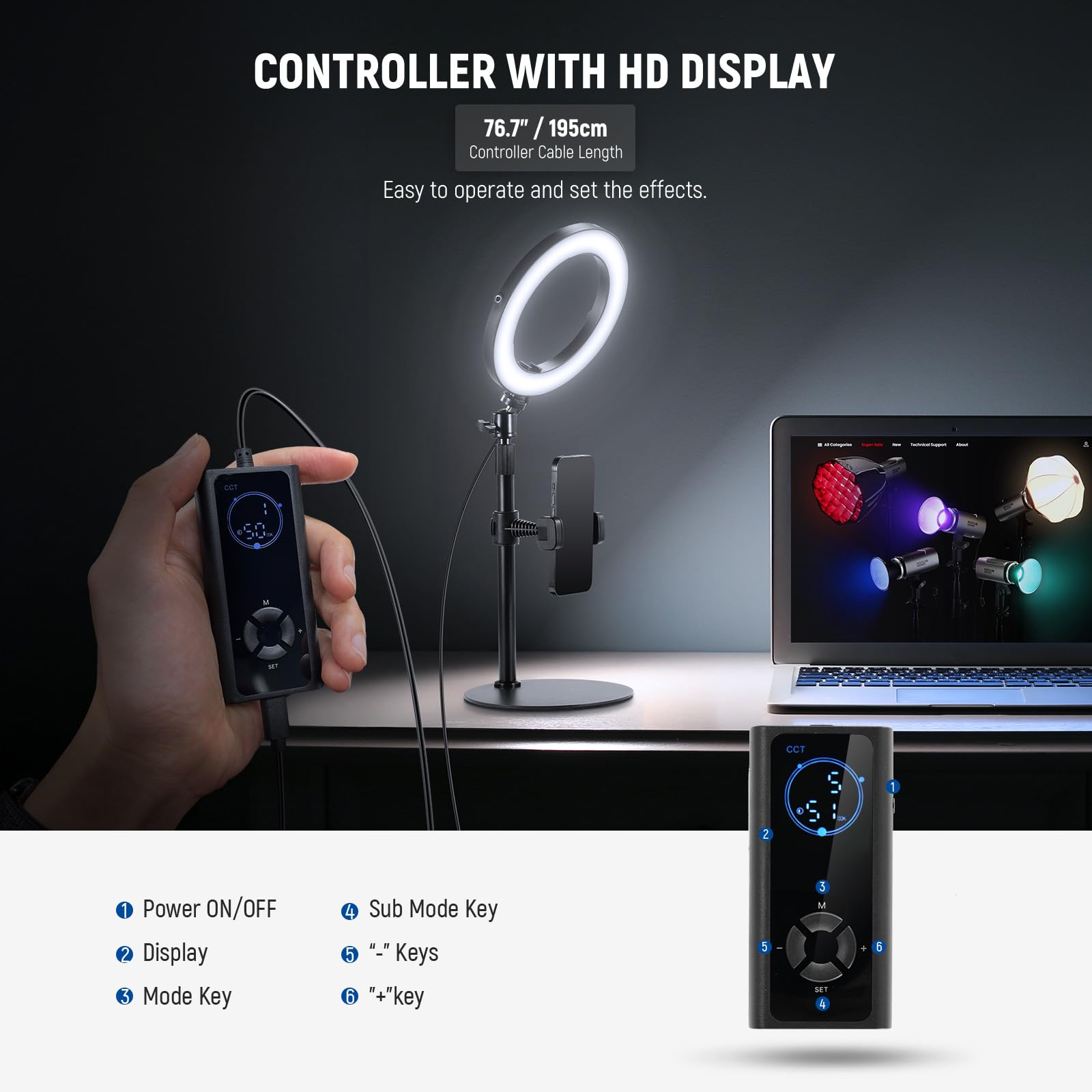 NEEWER 12 "24 W ad alta potenza scrivania anello luce con supporto/supporto telefono, LED Selfie Video conferenza illuminazione per iPhone Streaming Trucco Vlog Registrazione Computer Portatile Webcam