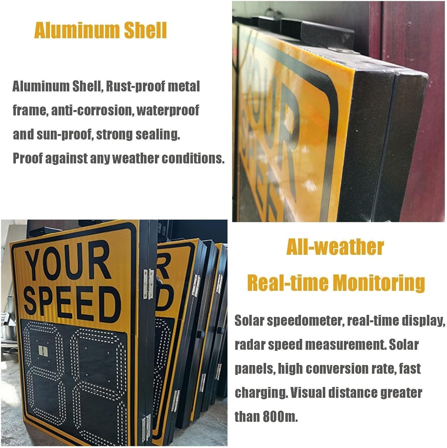Solar Powered Radar Traffic Feedback Sign, Flashing LED Speedometer for Road Safety with Accessories(C)