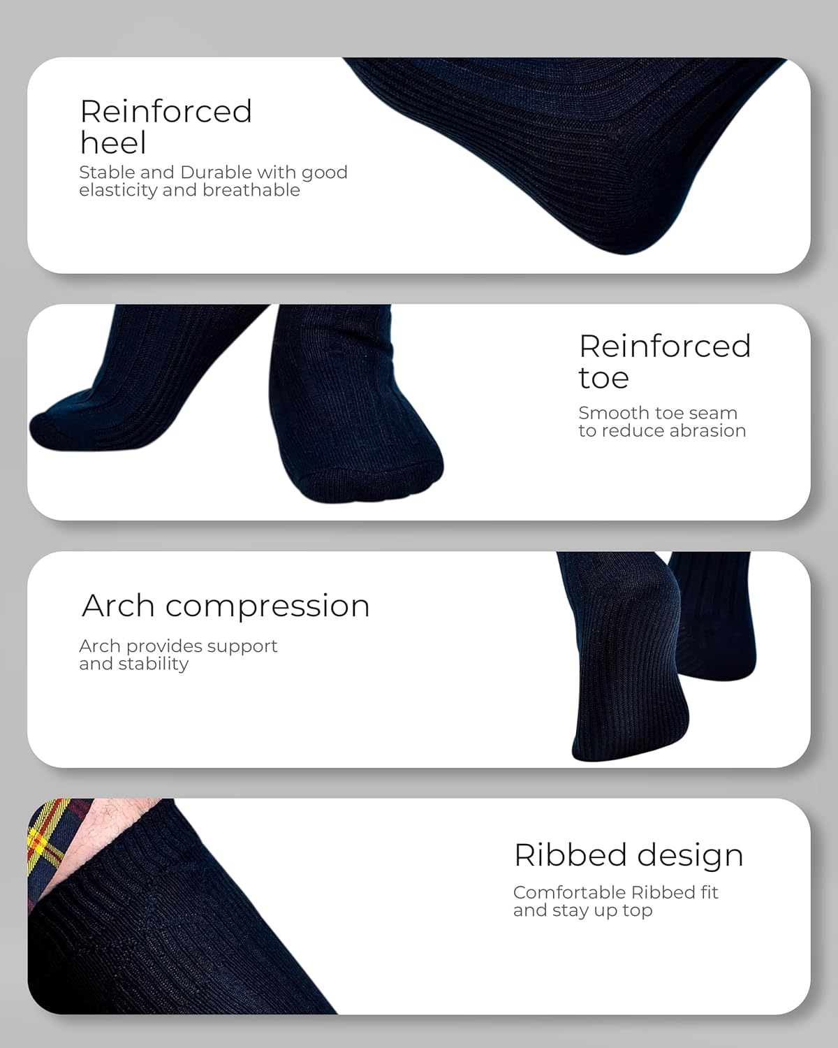 Highland Scottish Wool Blend Kilt Hose for Men Ribbed Socks for USA Shoe Sizes - Image 6