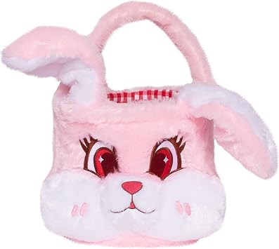 LUBOT Easter Basket for Kids 3D 9inch*9inch Plush Bunny Baskets with Foldable Ears Egg Hunts bucket for Boys and Girls Easter Decoration Bag Gift, Pink