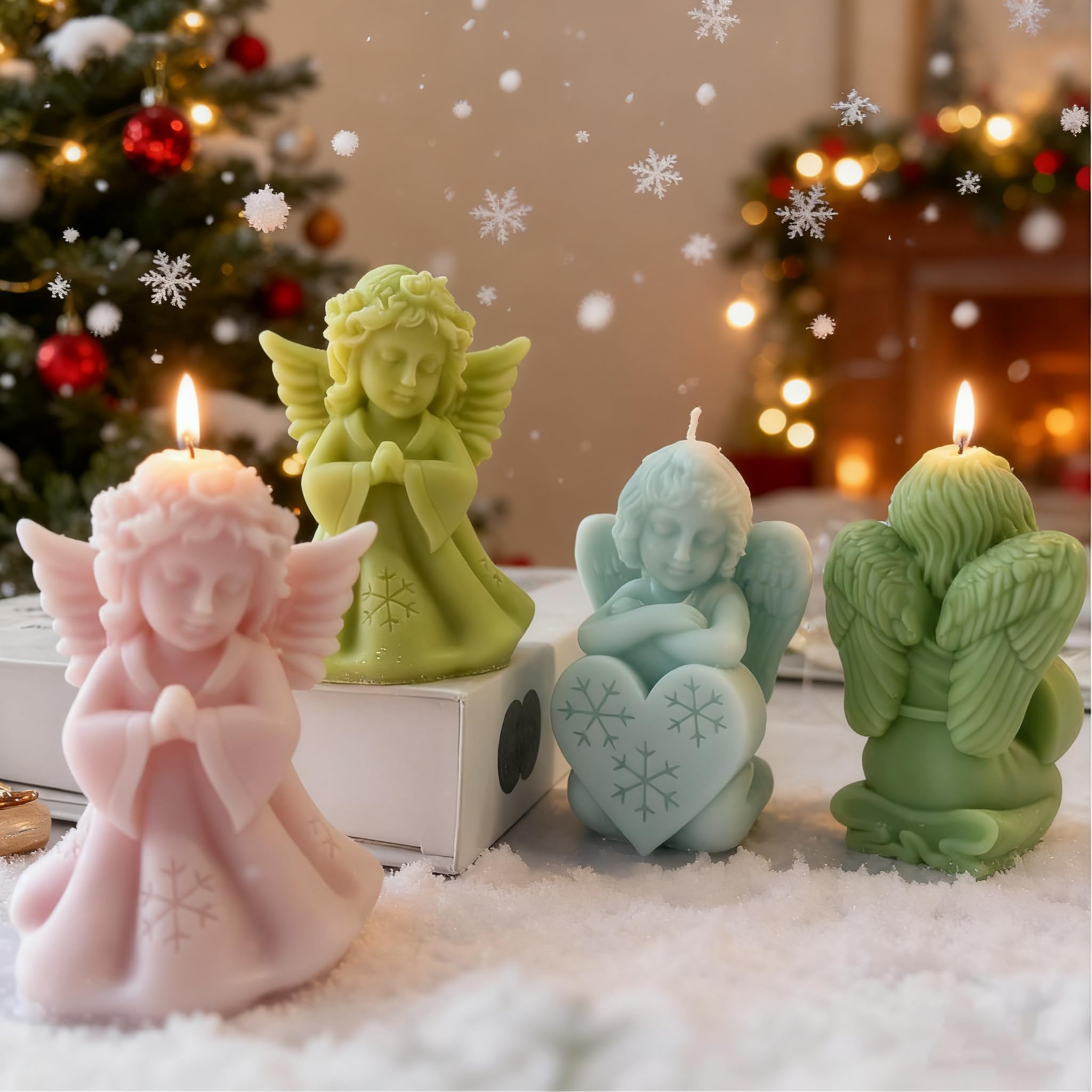 Stampi per Candele Natalizie, Stampi in Silicone per Candele, 2 Pezzi 3D Stampo per Candele Albero di Natale, Candle Mould per Candele Profumate Sapone, Decorazioni Natale (Angelo)