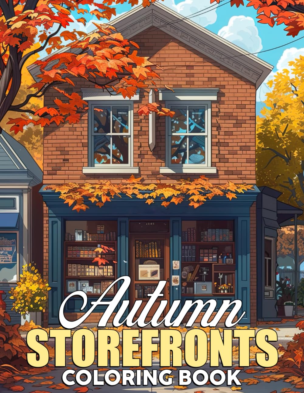 Autumn Storefronts Coloring Book: Festive Fall Spots Coloring Pages and Cozy, Beautiful Shopfronts Illustrations for All Ages Stress & Relaxation
