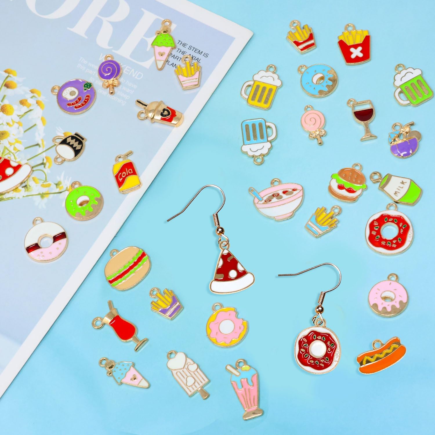 Honbay 35PCS Enamel Food Theme Charms Pendant Alloy Sweet Fast Food Pendants for Earring Necklace Bracelet Keychain Jewelry Craft Making (35 Style) - Image 6