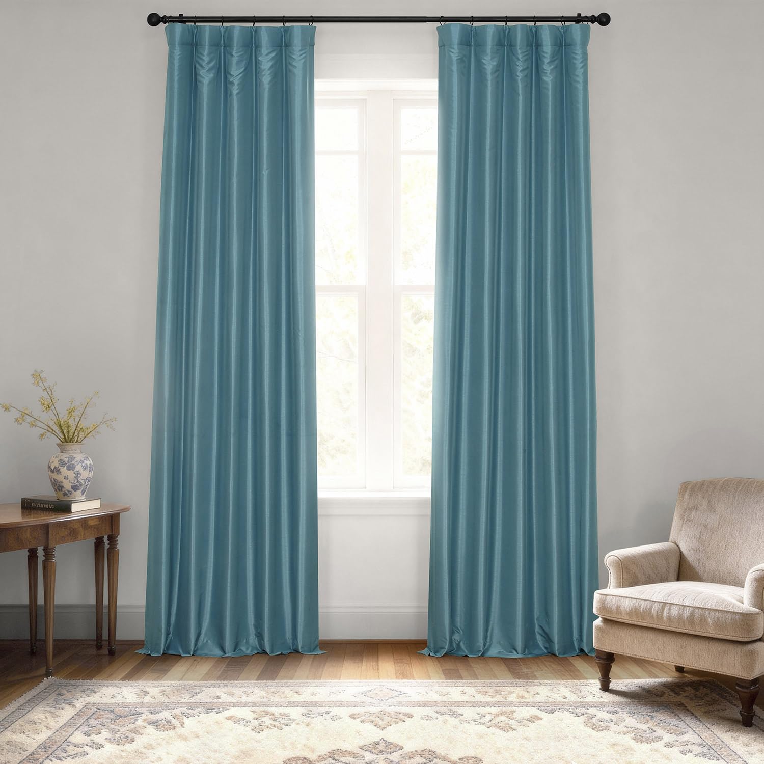 HPD Half Price Drapes Faux Dupioni Silk Curtain Vintage Textured for Room Decor 50 X 108 (1 Panel), PDCH-KBS33-108, Nassau Blue