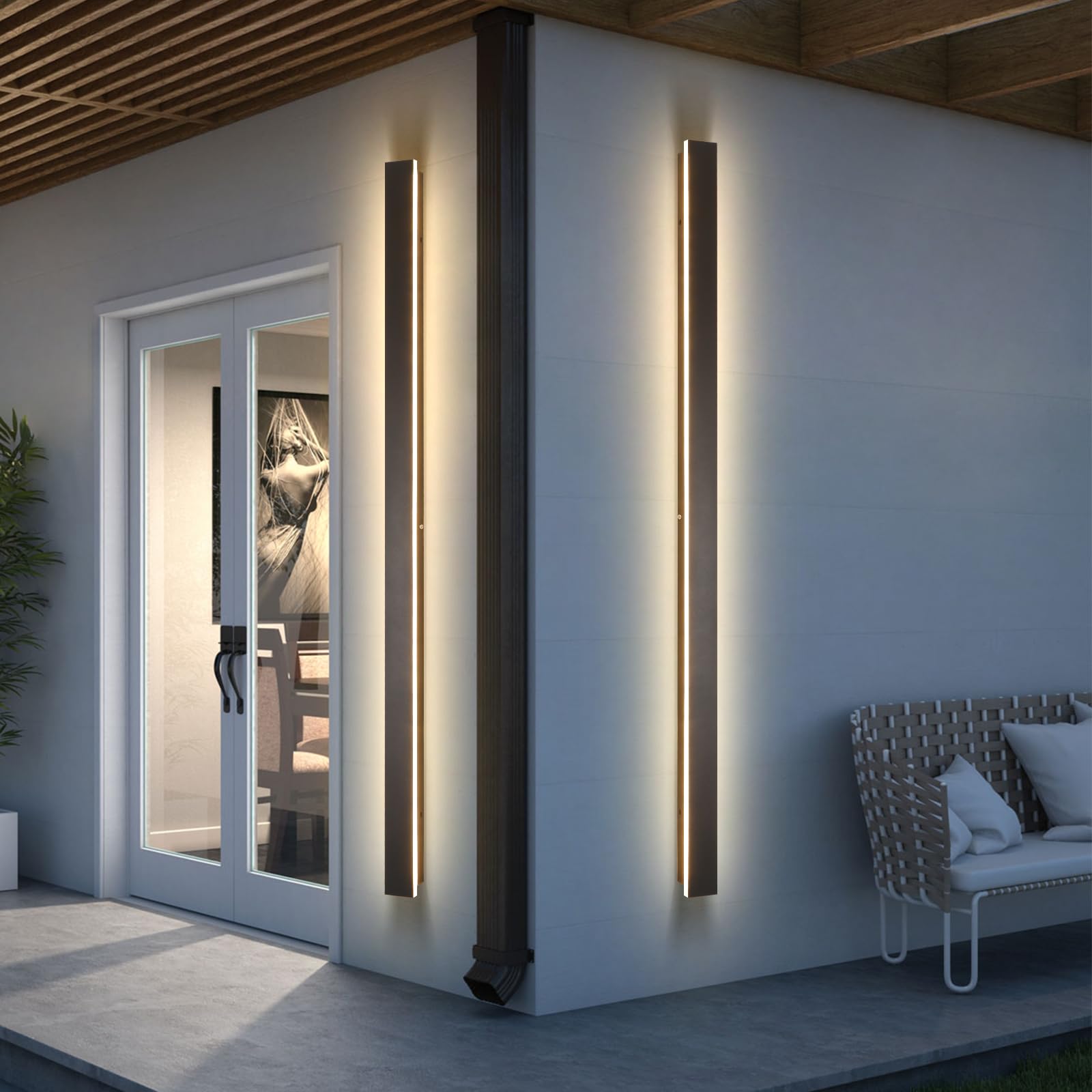 AioTio Black Outdoor Wall Light,2pack 79inch Modern LED Exterior Light Fixtures Wall Mount,3000K Waterproof Long Outdoor Linear Wall Sconce IP65 Waterproof,Outside Wall Lights for House,Porch