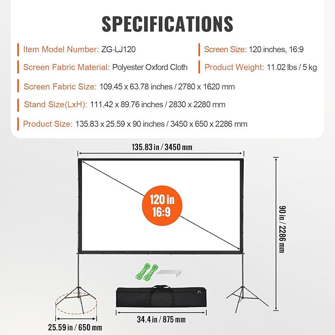 Pantalla Proyector VEVOR con Trípode 120 pulgadas 16:9 HD miniatura 7