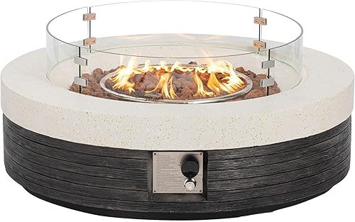 Miniatura 53 de COSIEST Fogata cuadrada de propano de piedra arenisca para exteriores de 35 pulgadas con protector contra el viento y mesa auxiliar, quemador