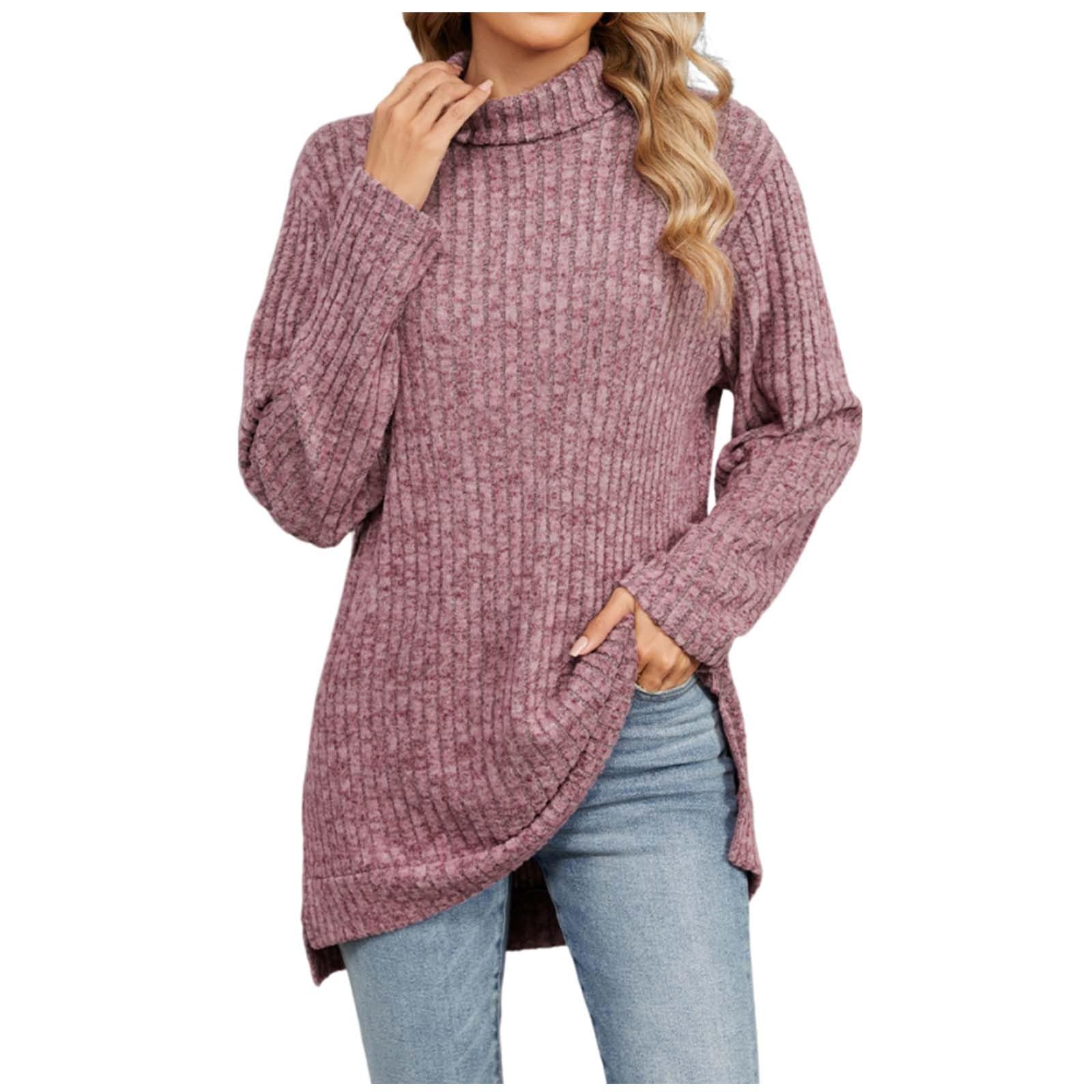 Pullover Sweater for Women UK,Longline Sweaters Womens Plain Ladies Casual Turtle Neck Jumper Long Sleeve Tops Blouse Soft Ribbed Knitted Jumpers Loose Fit Tunic Sweatshirt Knitwear Red