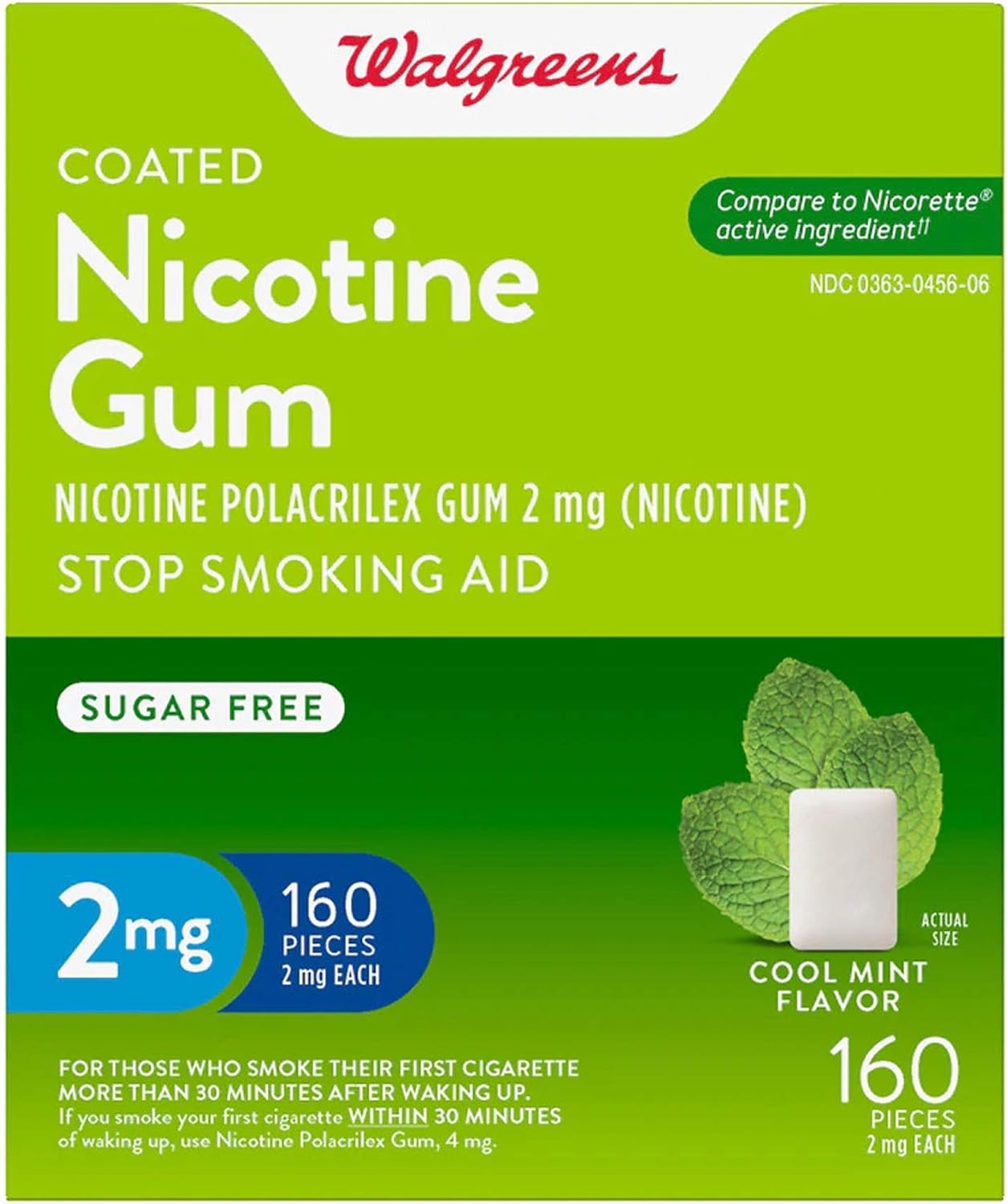 Walgreens Coated Nicotine Gum 2mg, Mint 160 ea