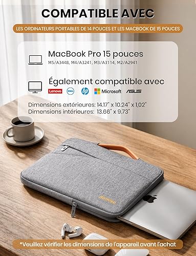 DOMISO Housse Ordinateur 16 Pouces,Pochette PC 16 Pouces pour ASUS HP Dell Lenovo Acer,Sacs et Housses pour Ordinateur Portable, Imperméable Sacoche Protection PC Portable,Beige - 8