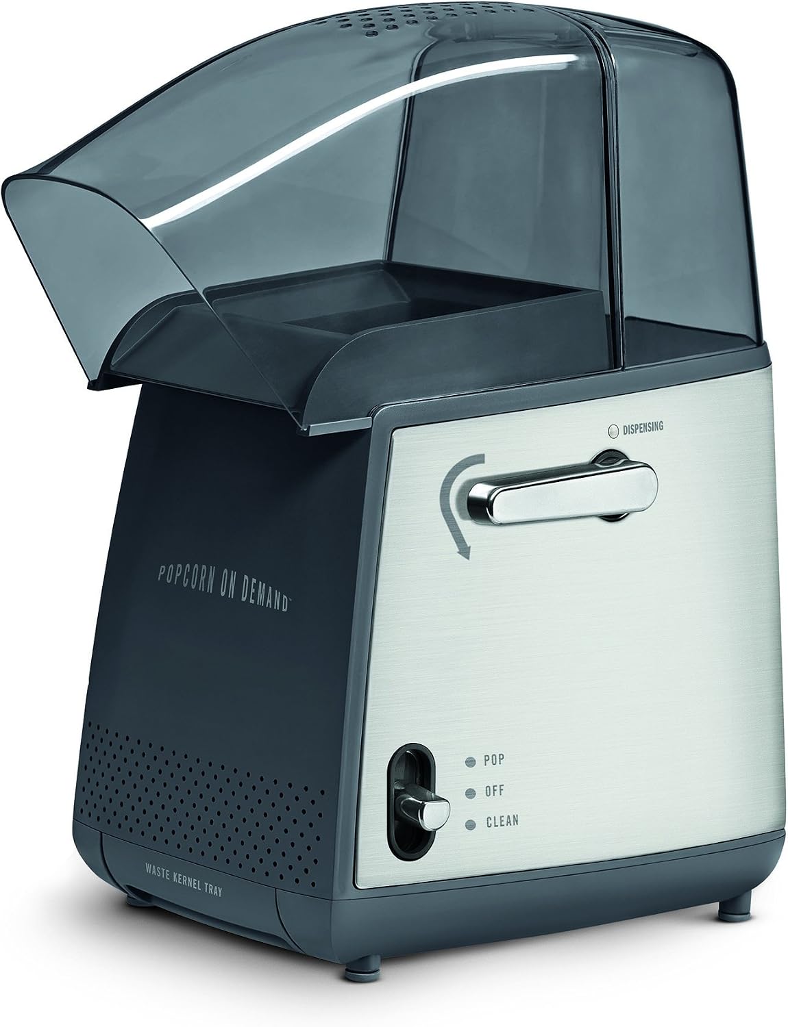West Bend Demand Popper Machine Pops Up To 4 Quarts of Popcorn Using Hot Air Portion Control Lever & Cleaning Cycle, Silver