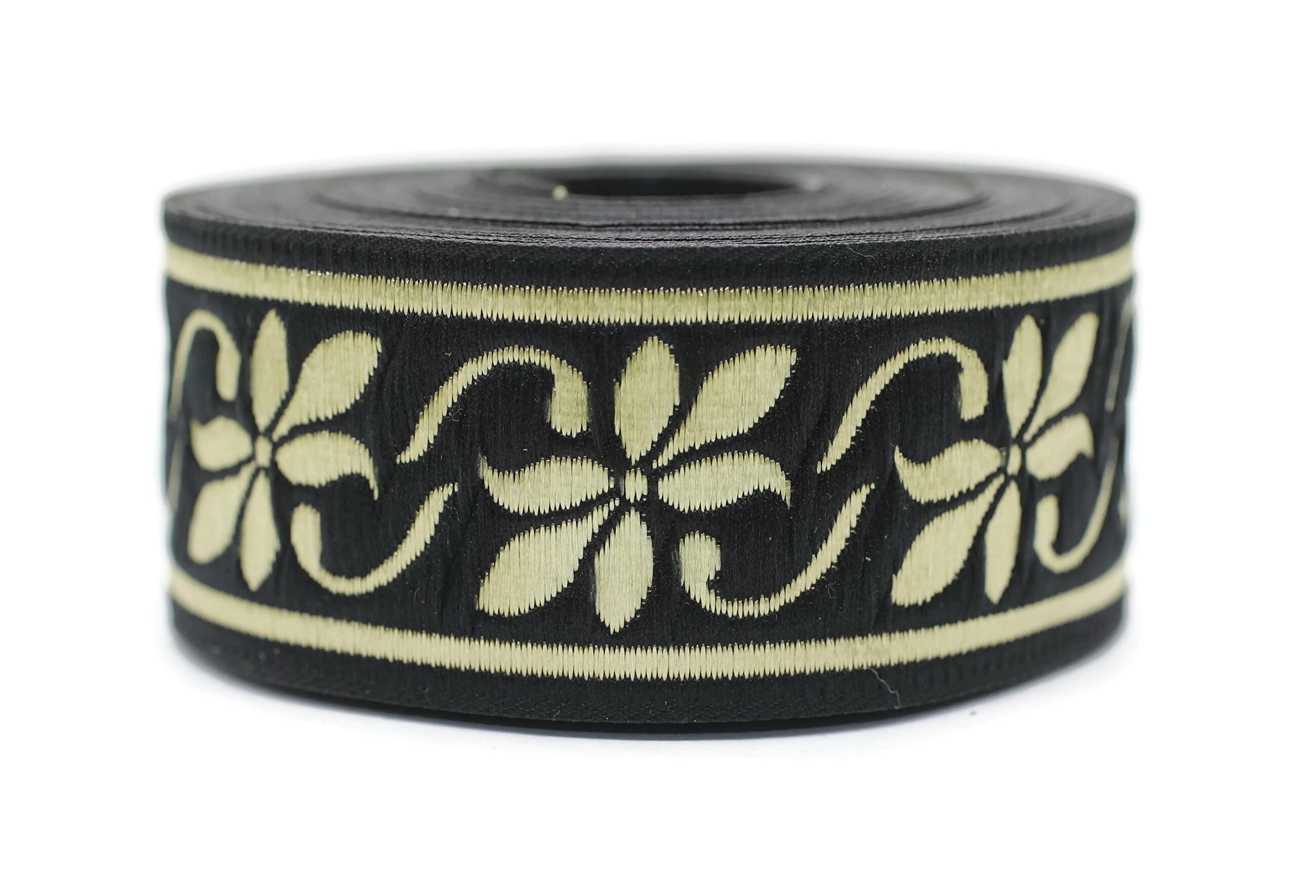 Ruban jacquard celtique noir et doré 3,5 cm, galon pour décoration mariage et cadeau