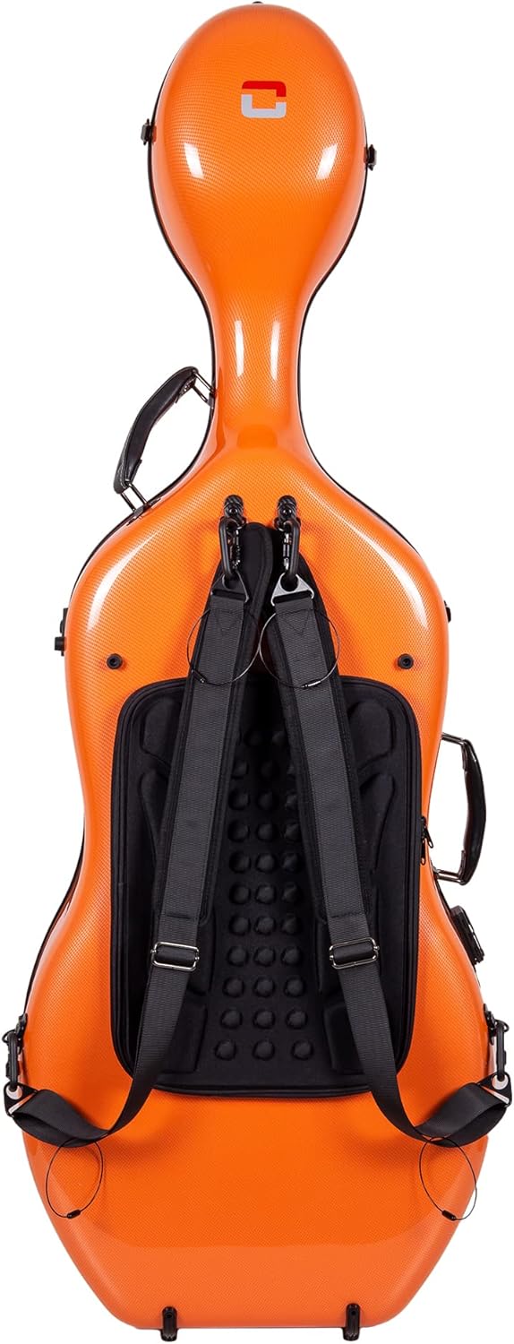 Crossrock Cello Case Fits 4/4 Full-Size Cellos, Carbon Fiber Shell Weighs 7.5 lb-Orange(CRF3020CEFOR)