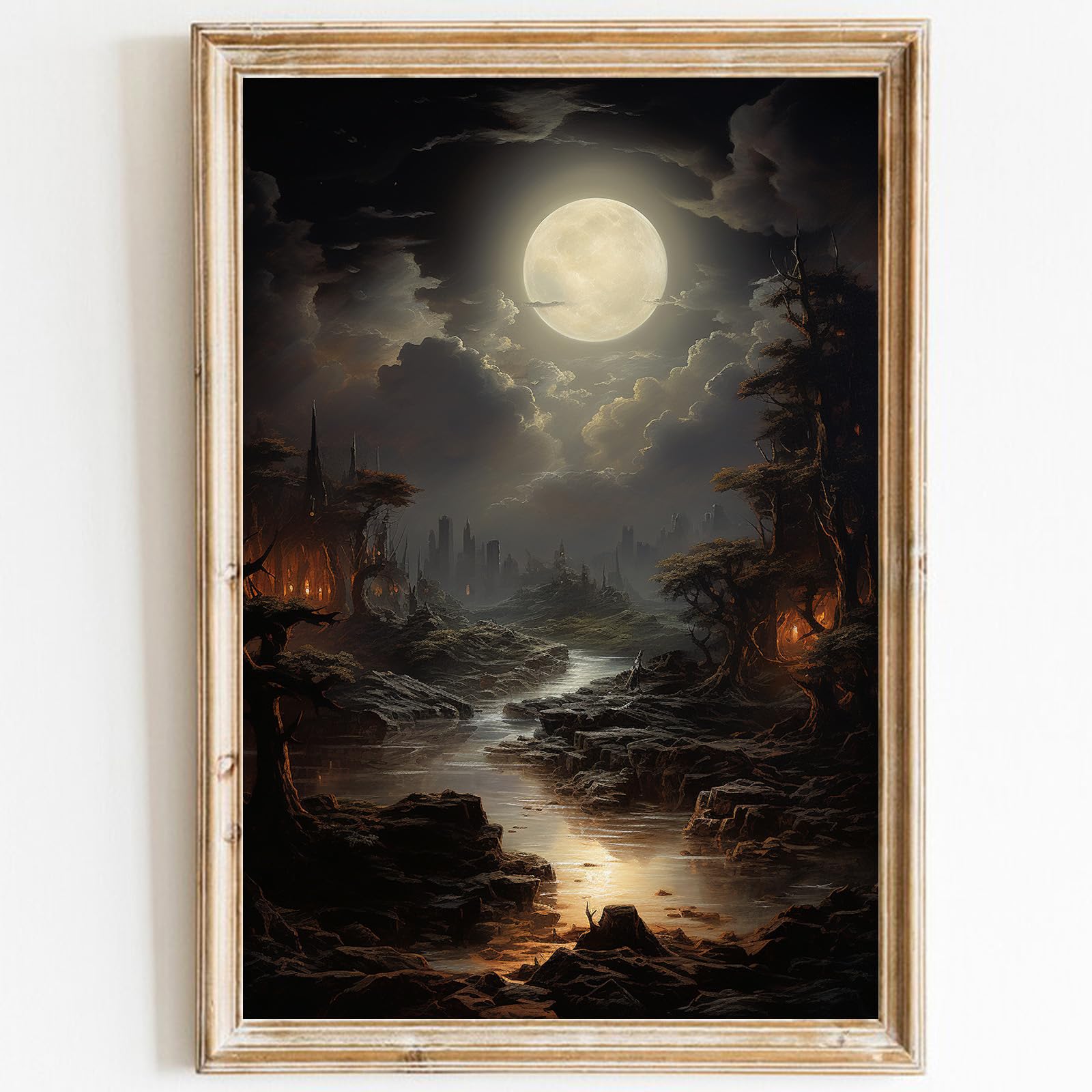 Gothic Landscape Wall Art Canvas Dark Academia Paintings Vintage Gothic Prints Gothic Moon Painting Dark Cloud Poster Dark Gothic Prints Dark Forest Poster Dark Cottagecore Wall Art 16x24inch Unframed