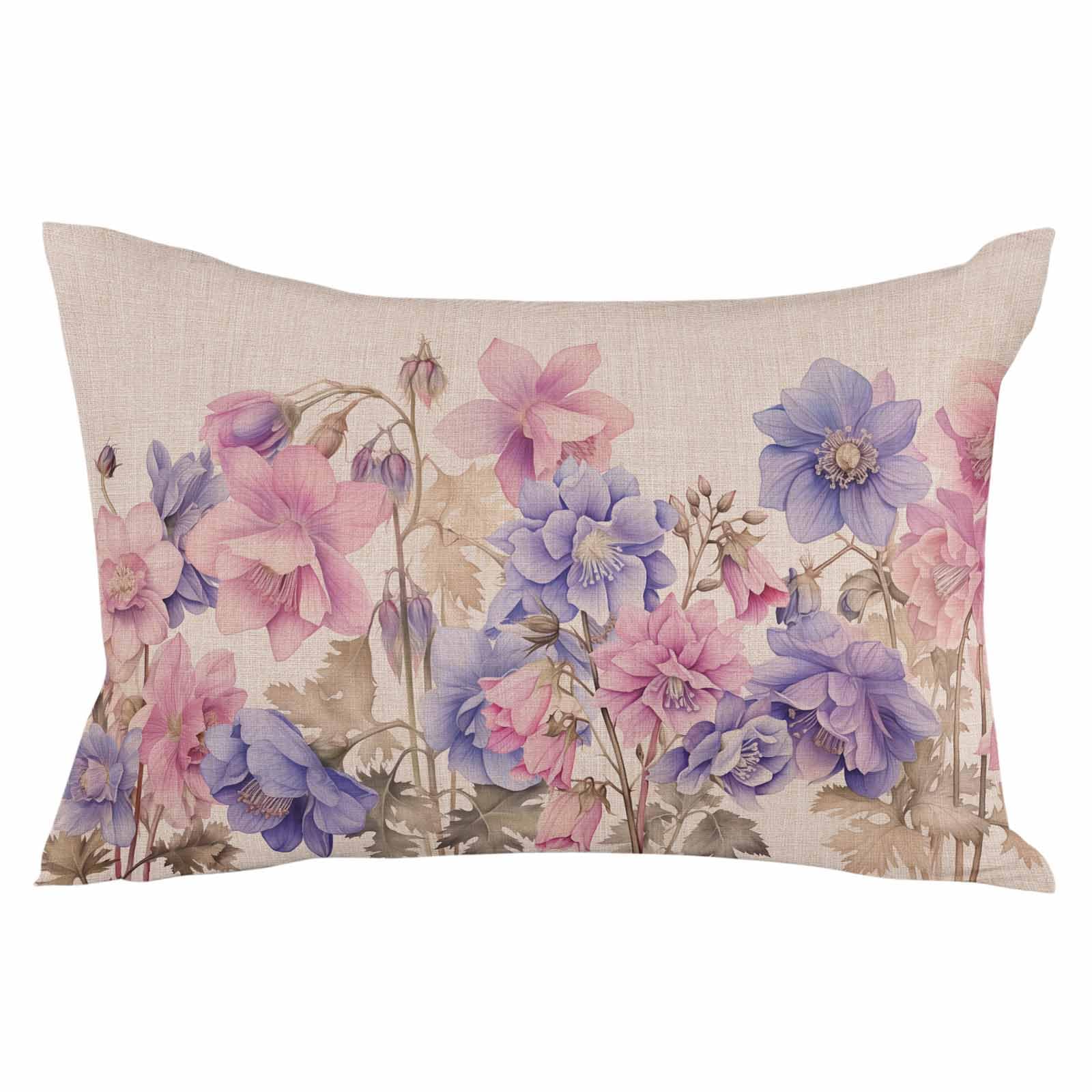 Spring Pillow Covers 16x24 Inch Decorative Throw Pillow Cover for Couch Country Spring and Purple Flowers Burlap Pillowcase Farmhouse Pillow Covers