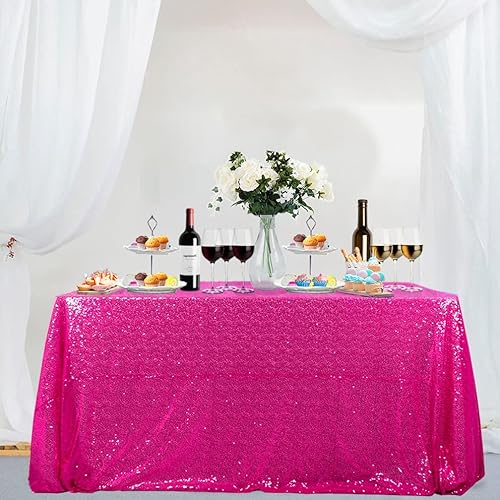 Partisout Mantel rectangular de lentejuelas color rosa intenso de 50 x 80 pulgadas, mantel rústico para mesa de fiesta, mantel pequeño para