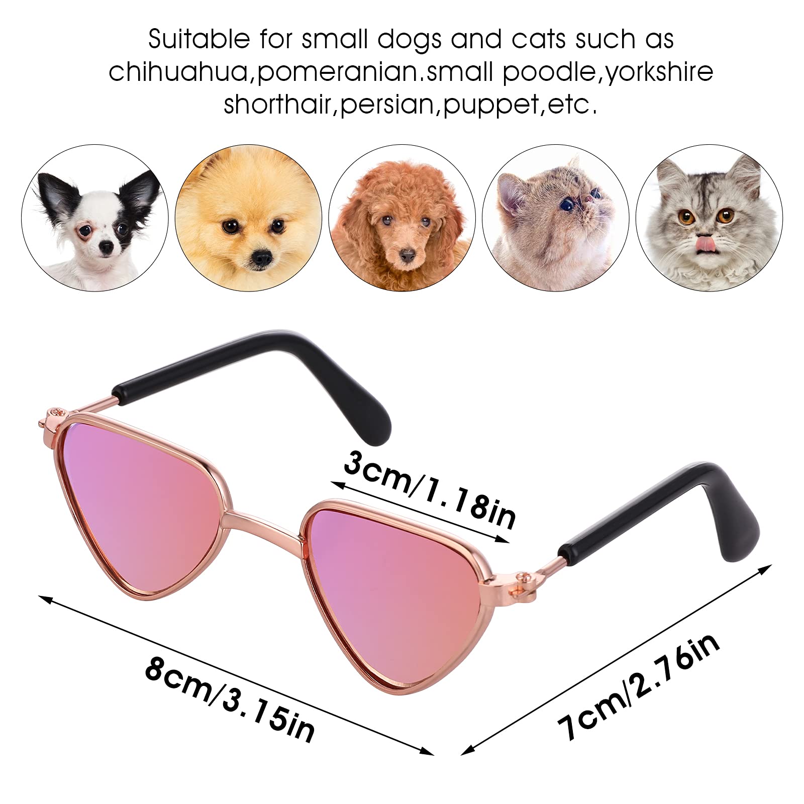 Molain Occhiali da sole per gatti, protezione dai raggi UV, stile classico retrò per cani bambole occhiali da sole rotondi cosplay simpatici sole (4 pezzi cuore)