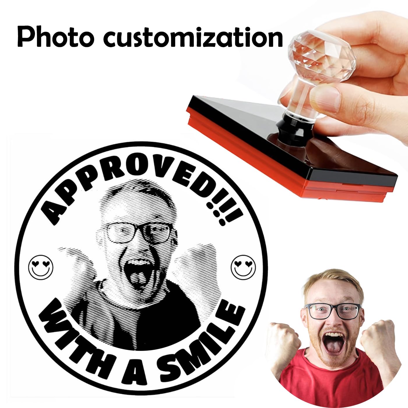 Personalised Face Stamp | Custom Approved with A Smile Self-Inking Rubber Stamp | Upload Your Photo & Text | Fun Novelty Gift, Office Banter, Teacher Stamp & Crafts