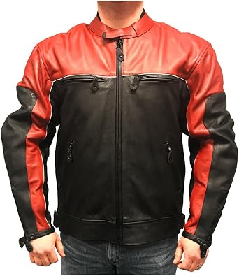 Redline Mens Racing Body Armor Premium Jacket, Two-Tone Cow Leather M-RBR