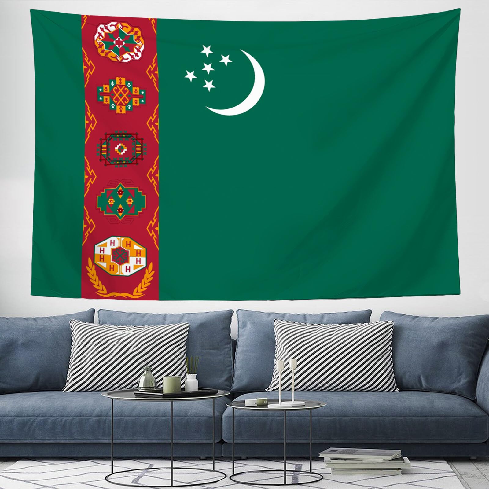 Bannière imprimée drapeau Turkménistan en tissu lavable 230x180 - 8
