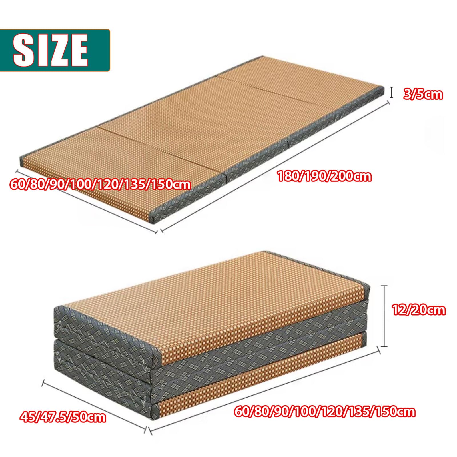 Faltbare Tatami-Matte – atmungsaktiver Bodenteppich mit rutschfester Unterseite, glatter Komfort für Schlafzimmer, Spielzimmer, Meditation und Reißraum
