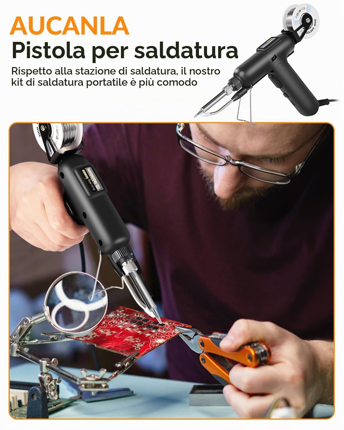 Kit Saldatore Pistola Saldatrice Automatica 80W 110V con Riscaldatore Ceramica, Kit di Saldatura a Riscaldamento Rapido 8 in 1 per Riparazioni e FAI DA TE