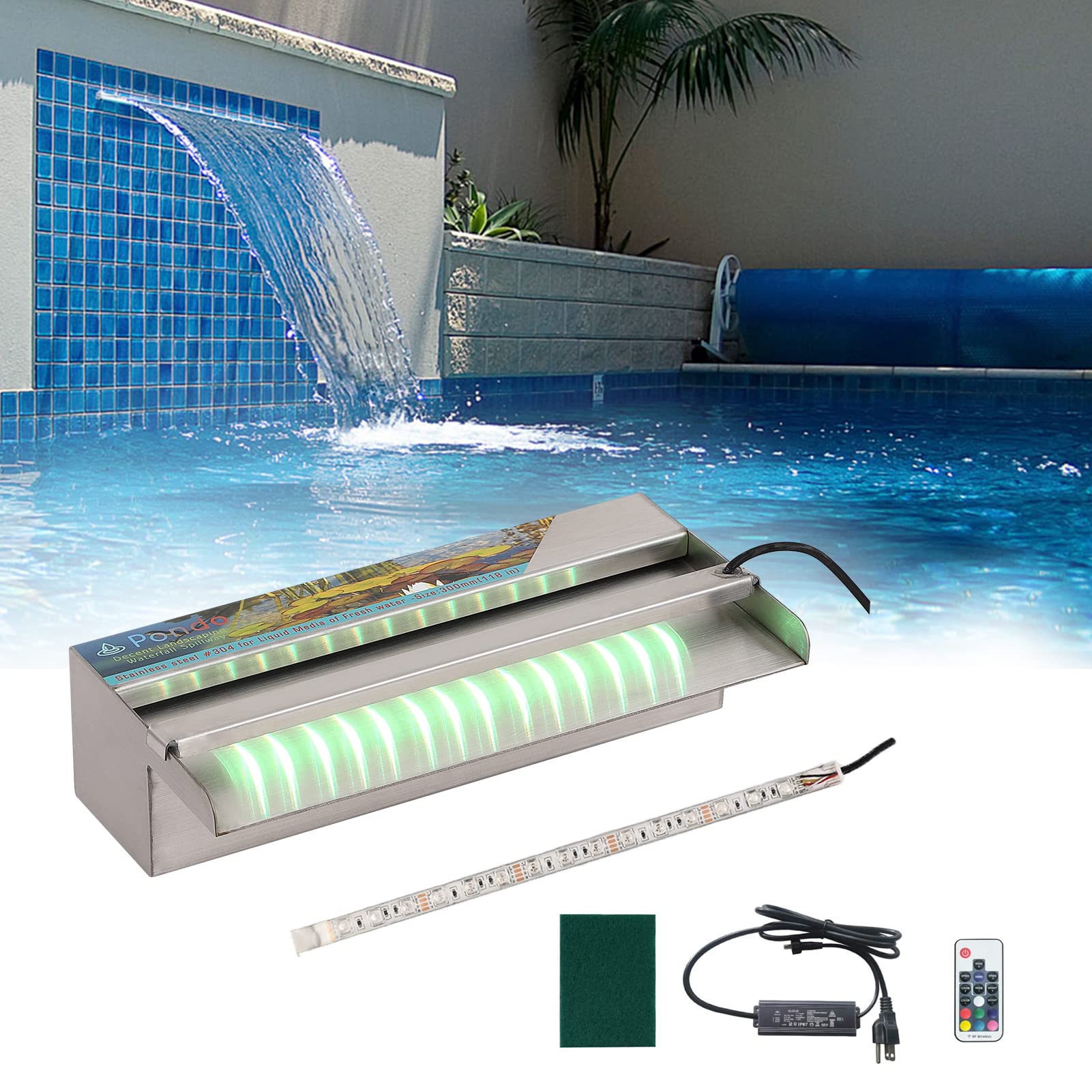 Buy PONDO 12" Pond Waterfall, Waterfall Blade with 7 Colour LED Lights