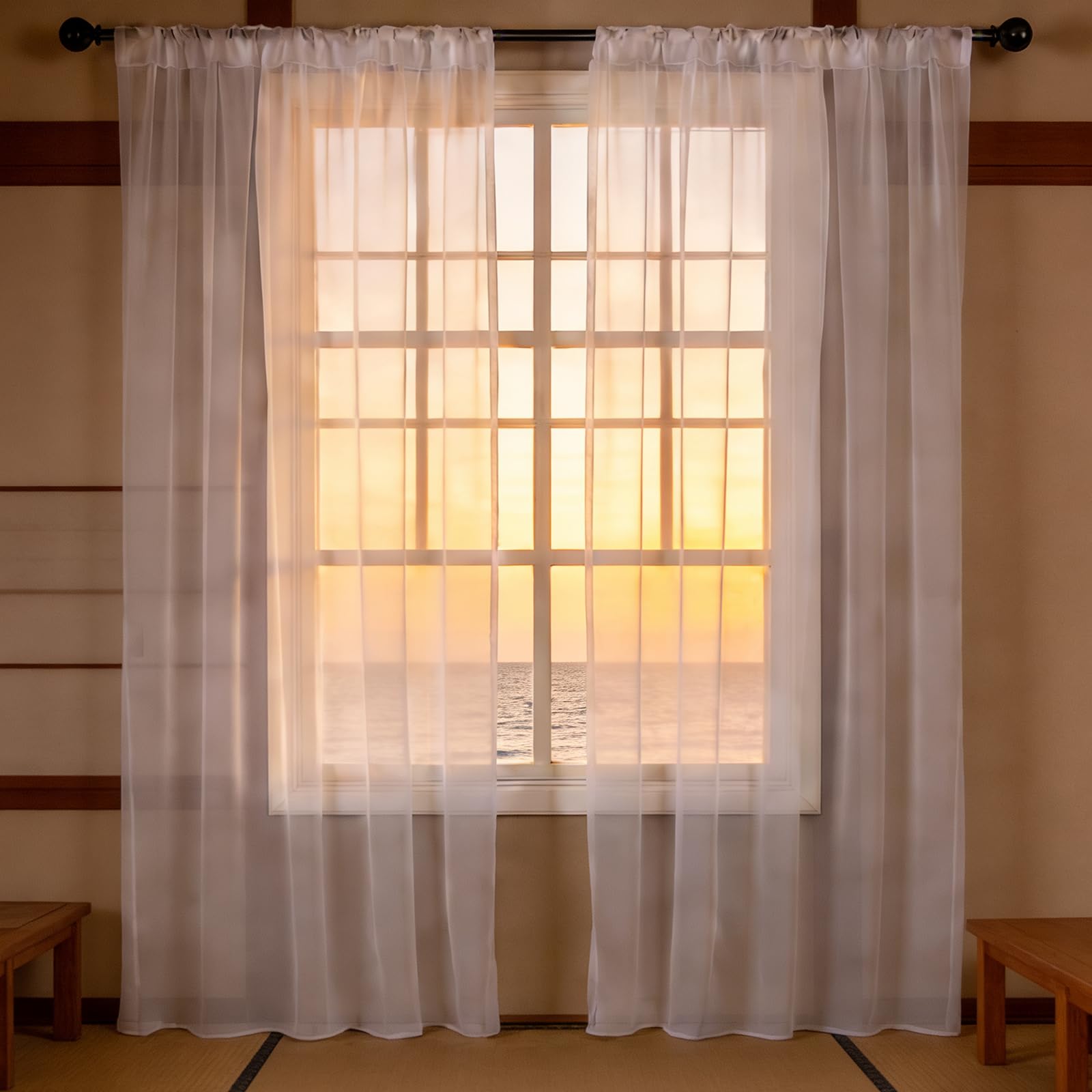 Cortinas blancas de aspecto lino de 110 x 139 cm con cinta fruncidora y ojales