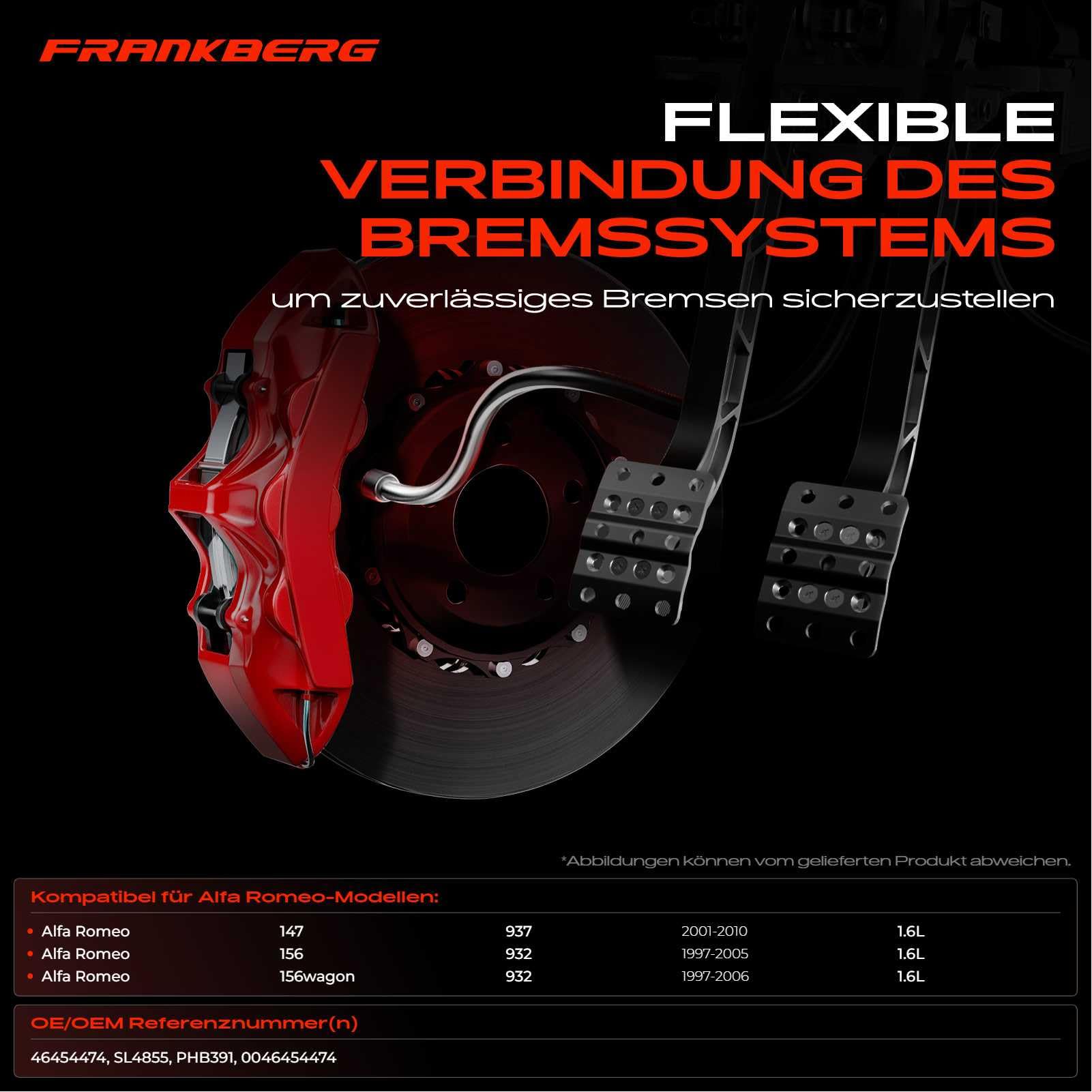 Frankberg 2x Tubi Freni Tubi Freni idraulici Asse Posteriore Compatibile con 147 937 156 Sportwagon 932 156 932 Replace# 46454474,0046454474